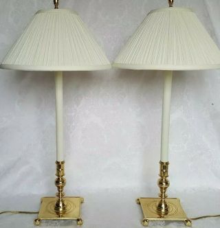 Vintage Baldwin Brass Candlesticks Table Buffet Lamps 25” With Shades