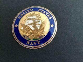 Vintage United States Navy Brass & Enamel Plaque/sign/round Disk 3 1/2” Diameter