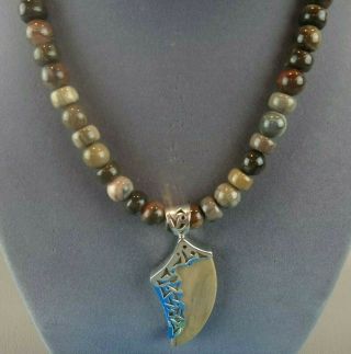 Jay King Mine Finds Sterling Silver Petrified Wood Beaded Necklace & Pendant