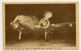 T.  C.  A.  Plane At Winnipeg Manitoba Airport Vintage Aviation Postcard