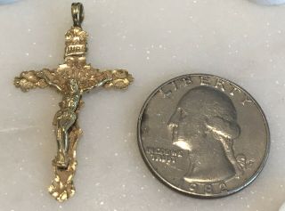 Vintage Italy Solid 14K Yellow Gold Crucifix Religious Cross Dangle Pendant 2