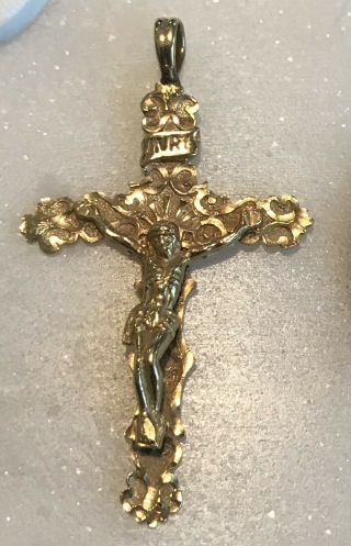Vintage Italy Solid 14K Yellow Gold Crucifix Religious Cross Dangle Pendant 3
