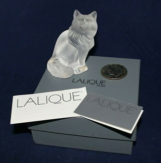 Vintage Lalique France Heggie Cat Frosted Clear Glass Figurine 3.  5 " Near
