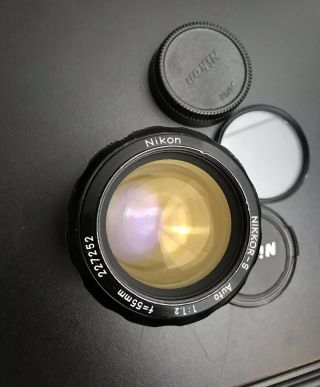 Nikon Nikkor - S Auto 55mm F/1.  2 1.  2/55 Fast Vintage Prime Lens With Caps
