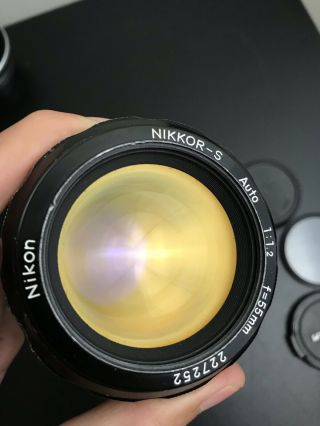 Nikon Nikkor - S Auto 55mm F/1.  2 1.  2/55 Fast Vintage Prime Lens With Caps 5