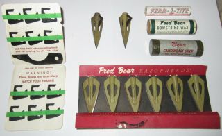 6 Vintage 1960 Bear Razorhead Broadhead - 12 Bleeder Blade Card - Camo Stick,