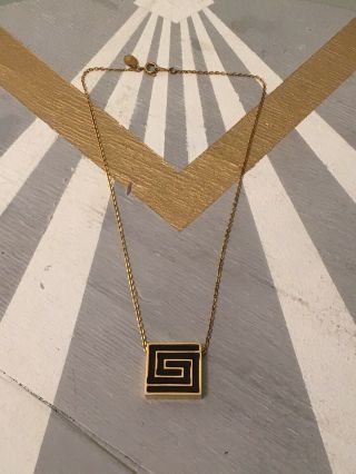 Vintage Givenchy Gold And Black Square Pendant Necklace 1977