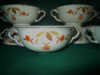 8 Vtg Hall China Jewel Tea Autumn Leaf 2 - Handled Cream Soup Bowls