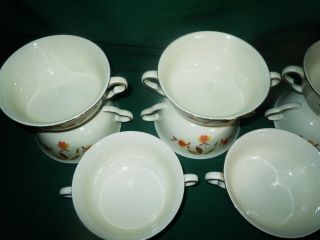 8 Vtg Hall China Jewel Tea Autumn Leaf 2 - Handled Cream Soup Bowls 3