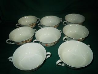 8 Vtg Hall China Jewel Tea Autumn Leaf 2 - Handled Cream Soup Bowls 4