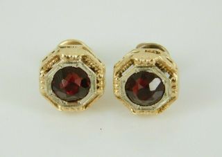 Vintage / Antique Art Deco 14k Yellow & White Gold Faceted Red Glass Earrings