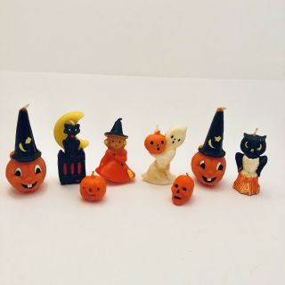 Vintage Gurley Halloween Candles Pumpkin Black Cat Witch Ghost Owl Jack Lantern