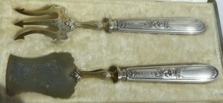 FINE ANTIQUE FRENCH SILVER HORS d ' OEUVRE PATE & FORK SERVER SET 2