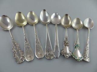 8 Demitasse Spoons Various Patterns Sterling Silver Flatware,  4 With Monograms