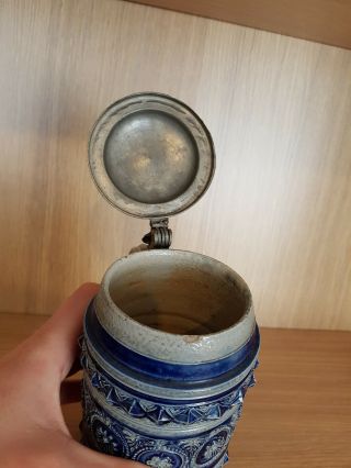 Rare Westerwald stoneware jug dated 1729 German stoneware tankard Bellarmine jug 7
