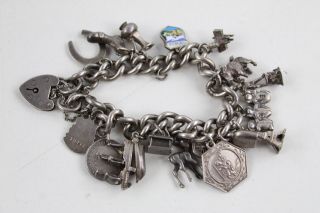 Vintage.  925 Sterling Silver Charm Bracelet Inc.  Animal,  Horseshoe (66g)