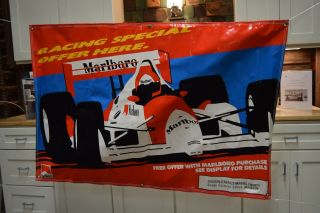 Vintage Marlboro Formula One Racing Race Car Vinyl Banner Sign 38 " X 56 "