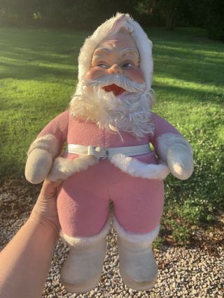 Vintage Rushton Pink Santa Claus 16” Rubber Face