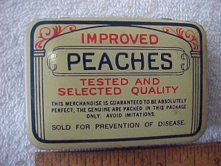 Rare Vintage Improved Peaches Prophylactic Sheaths Condoms Rubbers Litho Tin