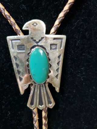 Vintage Native American Sterling Silver Turquoise Eagle Bolo Tie.