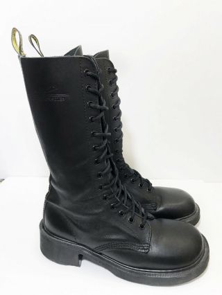 Dr Martens 7 Black Tall Combat Boots 14 Eye England Vtg 90 