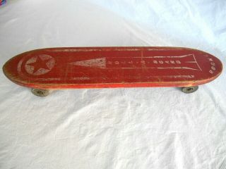 Vintage 1960s Wood 23 " Roll - A - Board Red Rocket Skateboard