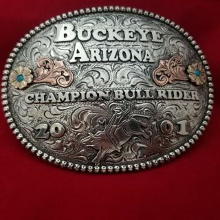 2001 Rodeo Trophy Buckle Vintage Buckeye Arizona Bull Riding Champion 89