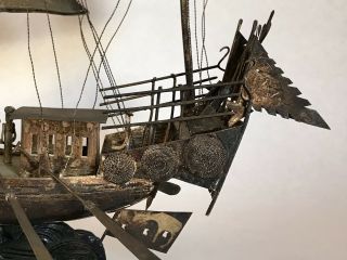Huge Antique Chinese Silver Junk Large War Boat Sculpture 385 Grams 6