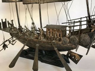 Huge Antique Chinese Silver Junk Large War Boat Sculpture 385 Grams 7