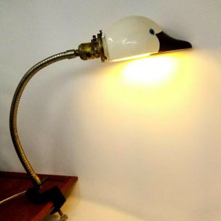 Vtg Art Deco Gooseneck Ceramic Goose Head Lamp Clamp - On Desk Shelf Flex