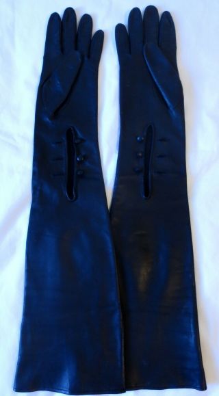 Rare Dream Dresser Vintage Long Leather Opera Gloves,  Size 7 - 7 1/2,  22 " Long