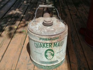 Vintage Premium Quaker Maid 5 Gallon Oil Can Quaker Oil Company St Louis Rare