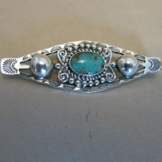 Fred Harvey Era Navajo Turquoise Sterling Silver Brooch Pin 11.  2g [3601]