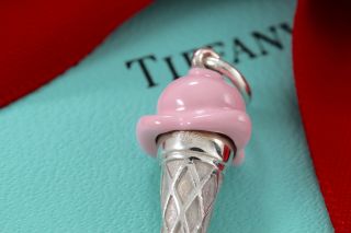 RARE Tiffany & Co.  Sterling Silver Pink Enamel Ice Cream Cone Charm Pendant 10