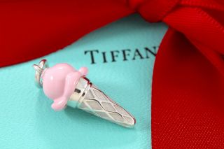 Rare Tiffany & Co.  Sterling Silver Pink Enamel Ice Cream Cone Charm Pendant