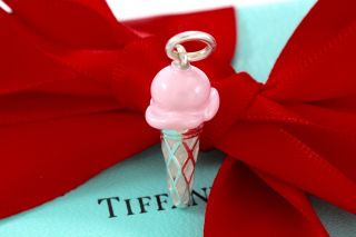 RARE Tiffany & Co.  Sterling Silver Pink Enamel Ice Cream Cone Charm Pendant 4
