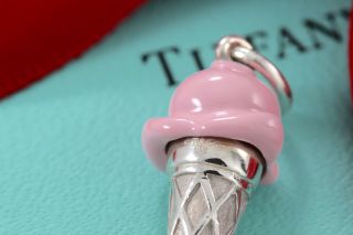 RARE Tiffany & Co.  Sterling Silver Pink Enamel Ice Cream Cone Charm Pendant 9