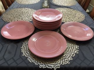 Vintage Set Of 10 Fiestaware Pink Rose 10.  5” Dinner Plates
