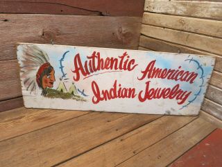 Vintage Rare " Authentic American Jewelry " 2 Sided Wood Sign -
