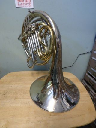 Vintage King Nickel Silver Double French Horn W\case No Res Not Working\parts