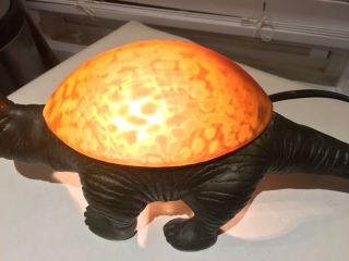 Vintage Dinosaur Glass Cast Iron Night Light Table Lamp Tiffany Style 5