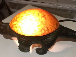 Vintage Dinosaur Glass Cast Iron Night Light Table Lamp Tiffany Style 6