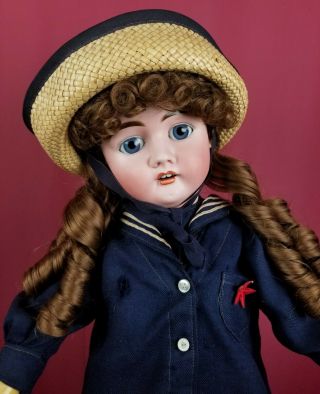 Antique German Bisque Head Doll Max Handwerck 421 Huge Stunning Blue Eyes 27 In
