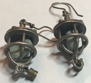 Thomas Mann Modernist Vintage Caged Stone Sterling Mixed Media Earrings