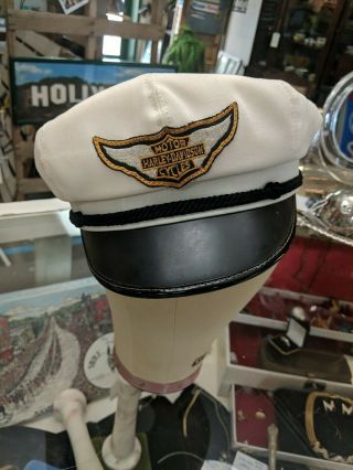 Vintage Harley Davidson White Captains Riders Hat Cap Old Wings Patch,  Sz Large
