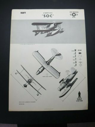 1944 18.  5 " X 24.  8 " Navy Aircraft Id Poster - " Curtiss Soc "