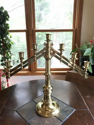 Vintage Solid Brass 7 Candle Candelabra Adjustable Altar Church Funeral Wedding