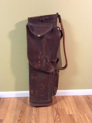 Vintage Wilson Indestructo All Leather Golf Bag W/ Rain Cover Very Rare
