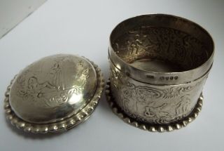 Lovely Decorative English Antique 1892 Solid Sterling Silver Lidded Canister Box