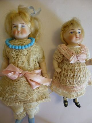 2 Antique German Miniature Bisque Dolls Wardrobe Trunk Goodies @1910 WOW 6